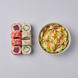 Spicy Tuna Roll and Cali Roll with House Salad