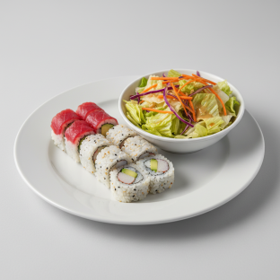 Tuna Avo Roll and Cali Roll with House Salad