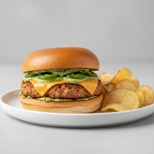 Chicken Burger with Homemade Potato Chips