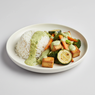 Pesto Cilantro Tofu with Rice