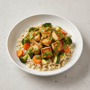Pesto Cilantro Tofu with Quinoa
