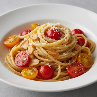 Linguine with Garlic and Tomato Salad