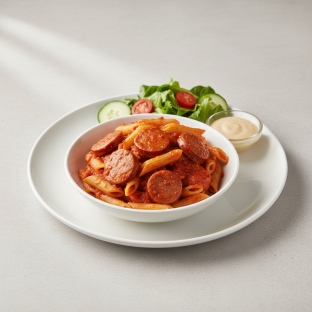 Gluten Free Penne Marinara With Italian Sausage with a House Salad Gluten Free Penne Marinara With Italian Sausage with a House Salad