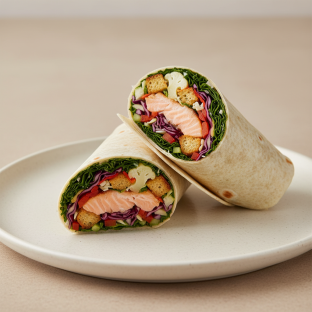 Tuscan Kale with Grilled Salmon Wrap