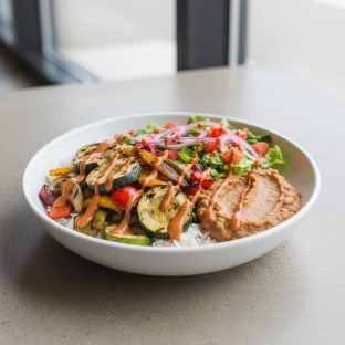 Vegetable Torta Bowl with Refried Beans
