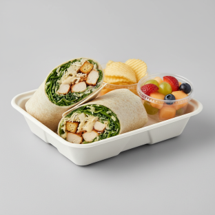 Chicken Caesar Wrap with Chips and Fruit