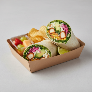 Crispy Chicken Poblano Wrap with Chips and Fruit