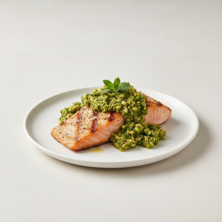 Grilled Salmon Pistachio Pesto