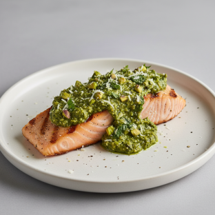 Grilled Salmon Pistachio Pesto