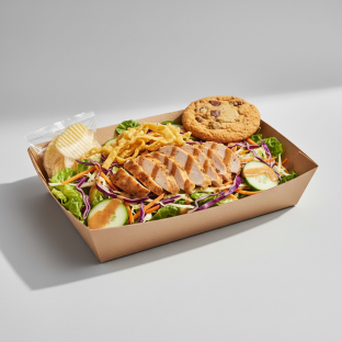 Thai Chicken Crunch Salad with a Bag of Chips and a Chocolate Chip Cookie