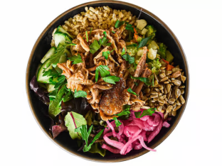 Pork Shoulder Mixed Bowl with Avocado and Rosemary Balsamic Sauce