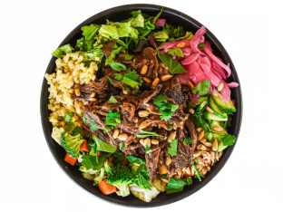 Chickpea Potato Mixed Bowl with Avocado and Walnuts and Lemon Thyme Sauce