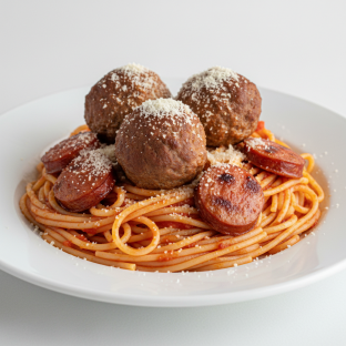 Spaghetti Marinara With Sausage & Matballs Spaghetti Marinara With Sausage & Matballs