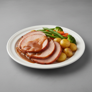 Roasted Ham With Gravy, Potato and Veg Roasted Ham With Gravy, Potato and Veg