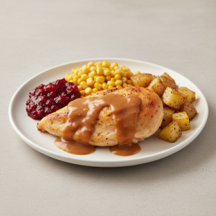 Roasted Chicken Breast With Gravy, Potato, Corn and Cran Roasted Chicken Breast With Gravy, Potato, Corn and Cran