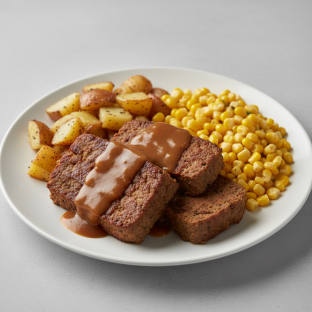 Meatloaf Dinner With Gravy, Potato and Corn Meatloaf Dinner With Gravy, Potato and Corn