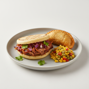 BBQ Pulled Pork Arepa and Beef Empanada