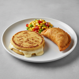 Cheese Arepa and Chicken Empanada