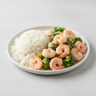 Gluten Free Shrimp with Broccoli and Steamed Rice