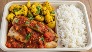 Tilapia Fish Chili served with Achari Gobi and Rice