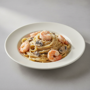 Mushroom Cream Fettuccine with Shrimp