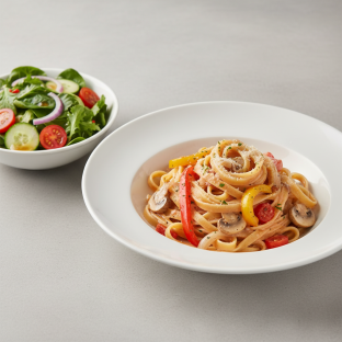 Fettuccine in Rose Sauce with Mixed Vegetables | Garden Salad