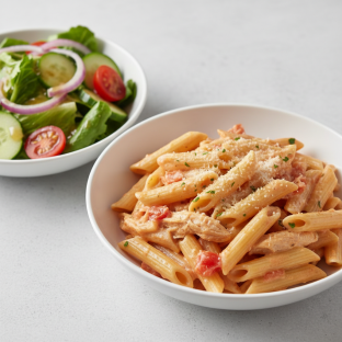 Gluten Free Penne in Rose Sauce with Chicken | Garden Salad