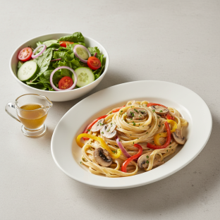 Mushroom Cream Fettuccine with Mixed Vegetables | Garden Salad