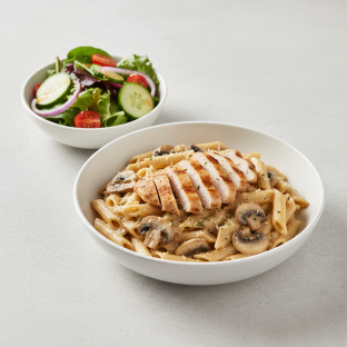 Mushroom Cream Gluten Free Penne with Chicken | Garden Salad