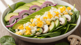 California Spinach Salad Baby Spinach, Avocados, Red Onions, White Mushrooms, Hard Boiled Eggs
