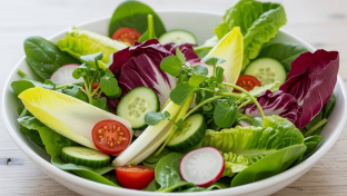 Organic Field Greens, Seedless Cucumbers, Grape Tomatoes, Endives, Radishes, Watercress, Radicchio
