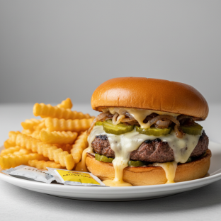 Juicy Lucy Burger with Fries