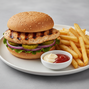 Gluten-Free Grilled Chicken Sandwich with Fries