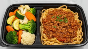 Beef Bolognaise Sauce Over Linguini with Roasted Vegetables