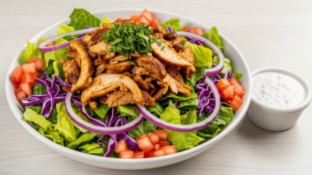Dairy Free Greek Salad with Chicken Shawarma