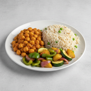 Chana Masala with Peas Pulao and Tawa Vegetables