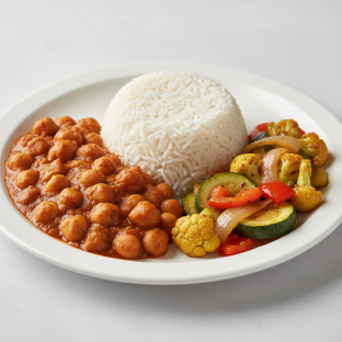 Chana Masala with Rice and Tawa Vegetables