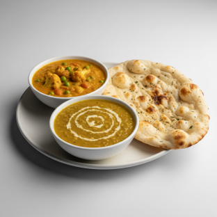 Dal Yellow Tadka with Veggie Korma and Naan
