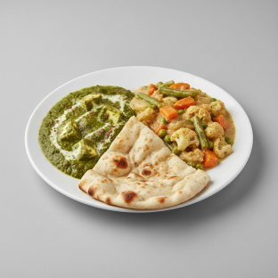Palak Paneer with Naan and Veggie Korma