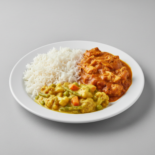 Butter Chicken with Rice and Veggie Korma