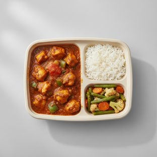 Kadai Chicken with Rice and Tawa Vegetables