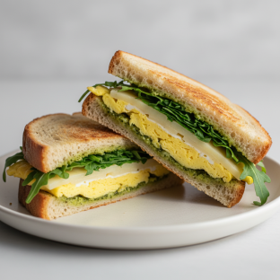 Breakfast Panini with Arugula Pesto Mayo