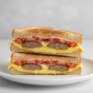 Breakfast Panini with Sausage and Fresh Tomato