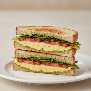 Breakfast Panini with Arugula Pesto Mayo and Fresh Tomato