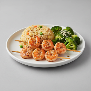 Yakitori Shrimp with Fried Rice and Shredded Cabbage Yakitori Shrimp with Fried Rice and Shredded Cabbage