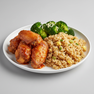 Korean Fried Chicken Wings + Gochujang Sauce with Fried Rice and Shredded Cabbage Korean Fried Chicken Wings + Gochujang Sauce with Fried Rice and Shredded Cabbage
