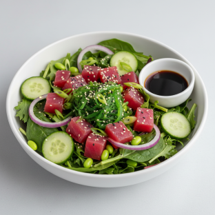 Hawaii Five-O Poke Mixed Green Salad Bowl with Soy Sauce