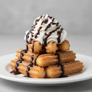 Churros with Whipped Cream and Chocolate Syrup