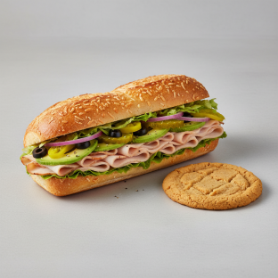Turkey & Avocado Sub on Parmesan Bread & a Peanut Butter Cookie (No Tomatoes)