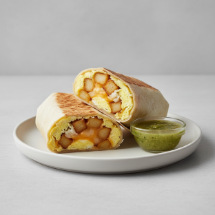 Potato, Egg and Cheese Breakfast Burrito With Side of Salsa